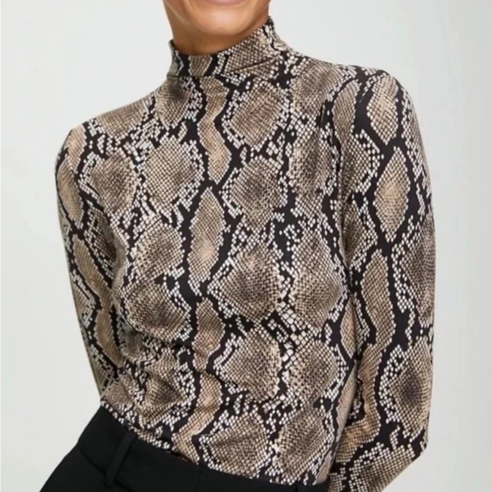Babaton Aritzia Snakeskin Print Turtleneck Long Sleeve Top Grey Brown Small